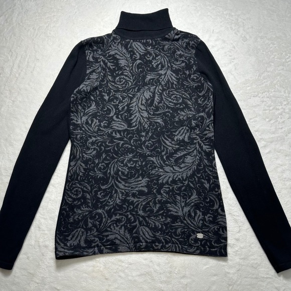 Lauren Ralph Lauren Sweater Womens Size Medium Black Paisley Knit Turtleneck - Picture 1 of 8